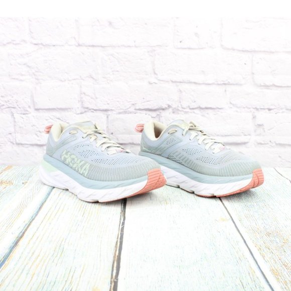 Hoka One One W Bondi 7 Gray Lunar Rock Mesh Breathable Running Shoes 7 D - Picture 3 of 8